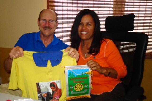 February 19, 2015 Rtn. Stan Mckenzie gave the shirt to  Rotarian Yvette Burks Rotary Club of Belize CA District 4250, Belize There is no longer Polio in Belize.